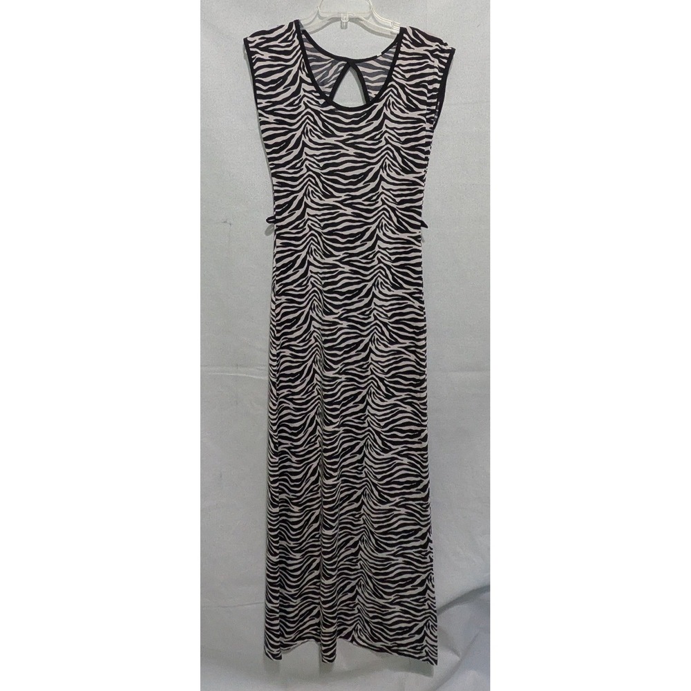 Love Nation Maxi Dress Women Medium Black White NEW Zebra Print Keyhole CD9702